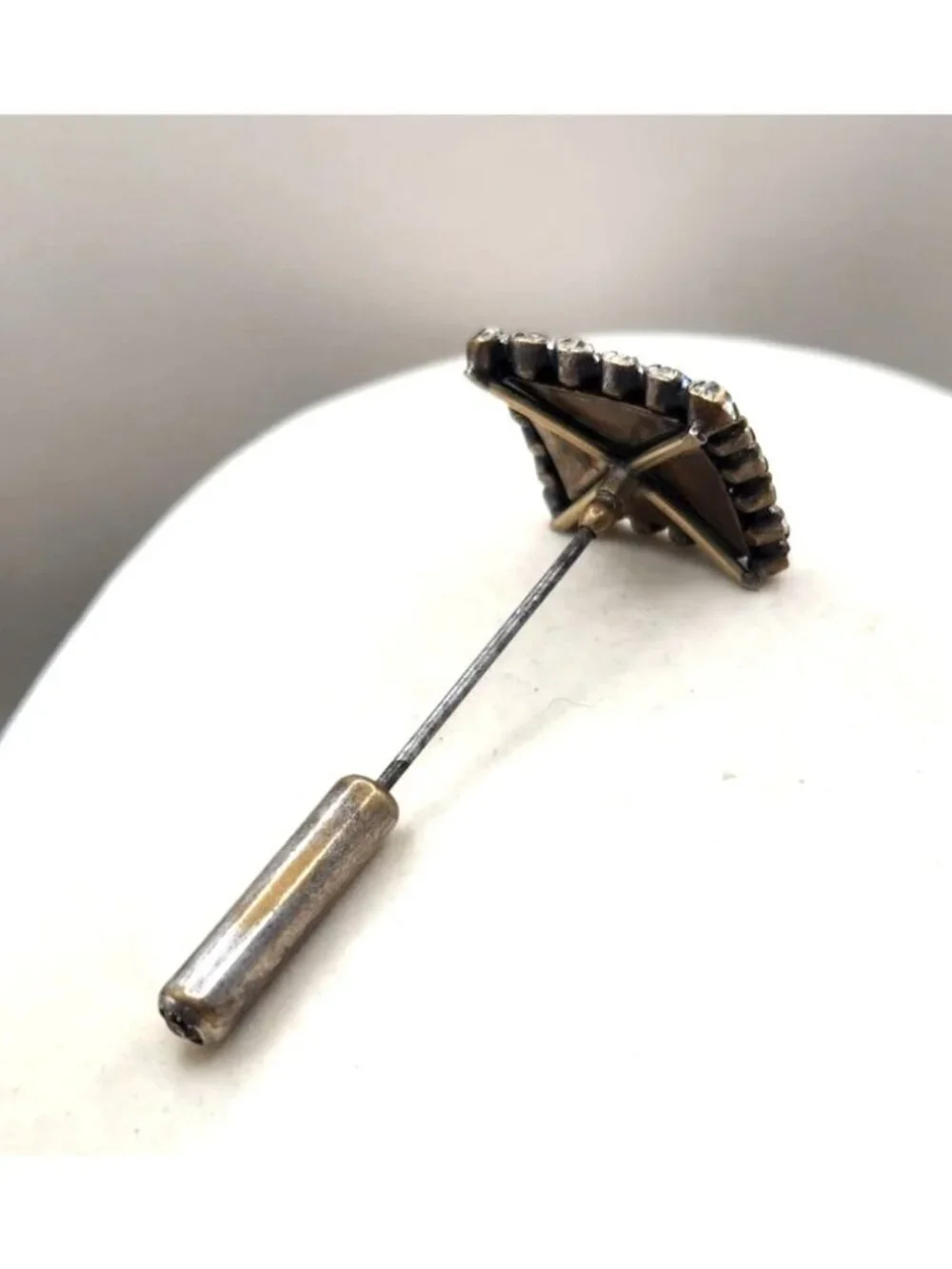 Vintage Square Rhinestone Stick Pin Brooch With Silver-Tone Metal Base
